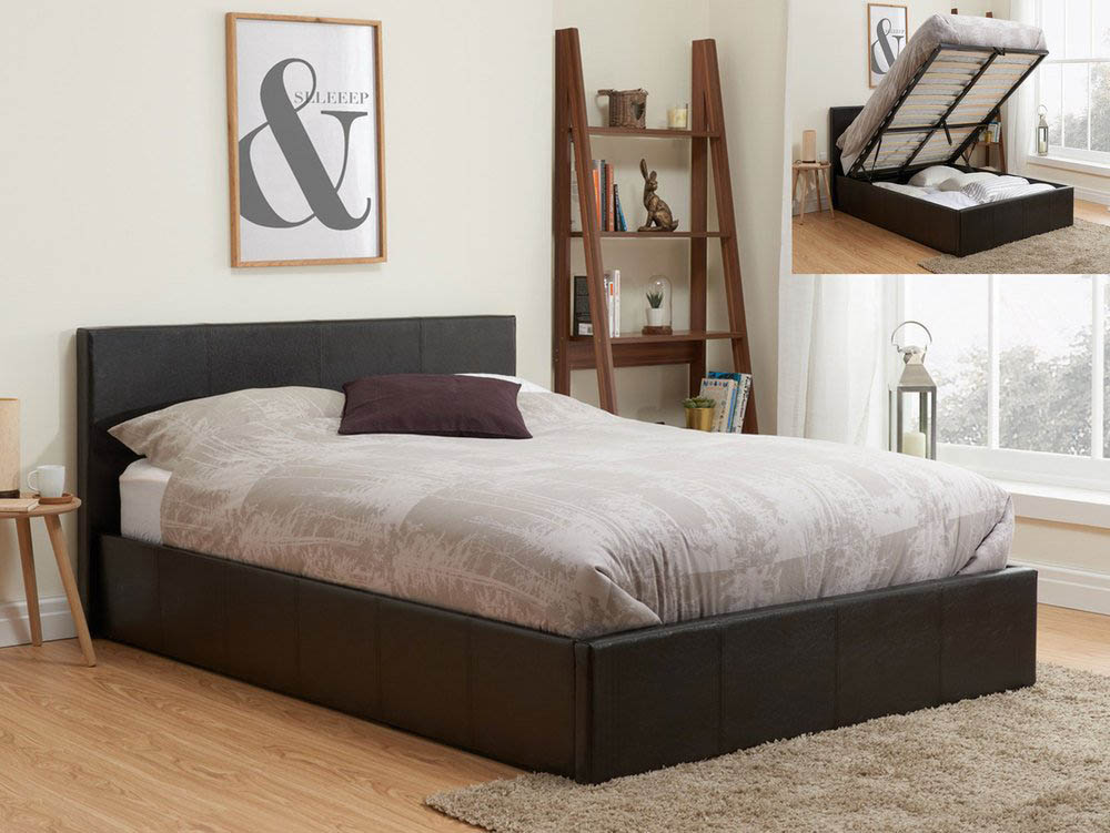 Birlea Berlin 4ft Small Double Brown, Faux Leather Ottoman Bed Frame