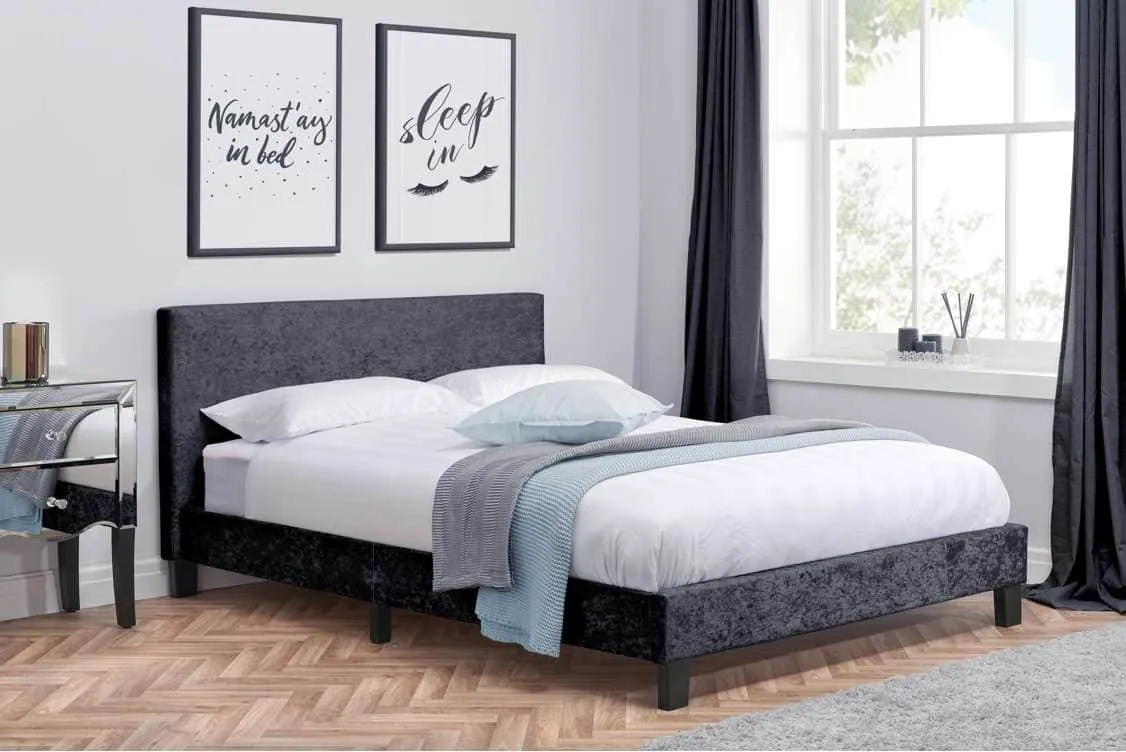 Birlea Furniture & Beds Birlea Berlin 4ft6 Double Black Crushed Velvet Glitz Fabric Bed Frame