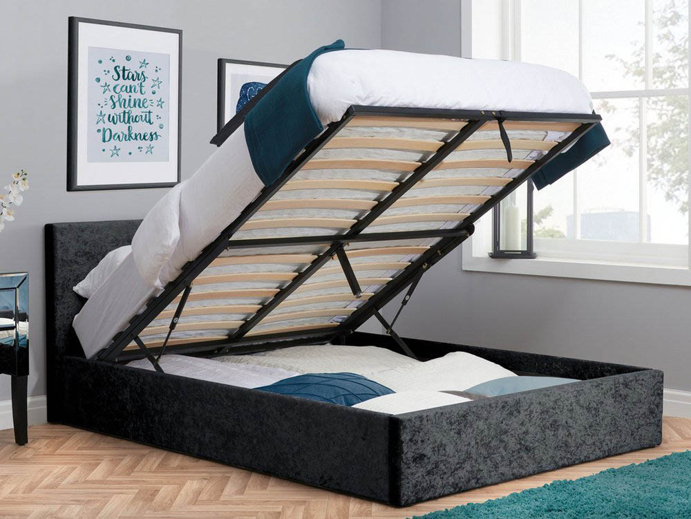 Birlea Birlea Berlin 4ft6 Double Black Crushed Velvet Glitz Upholstered Fabric Ottoman Bed Frame