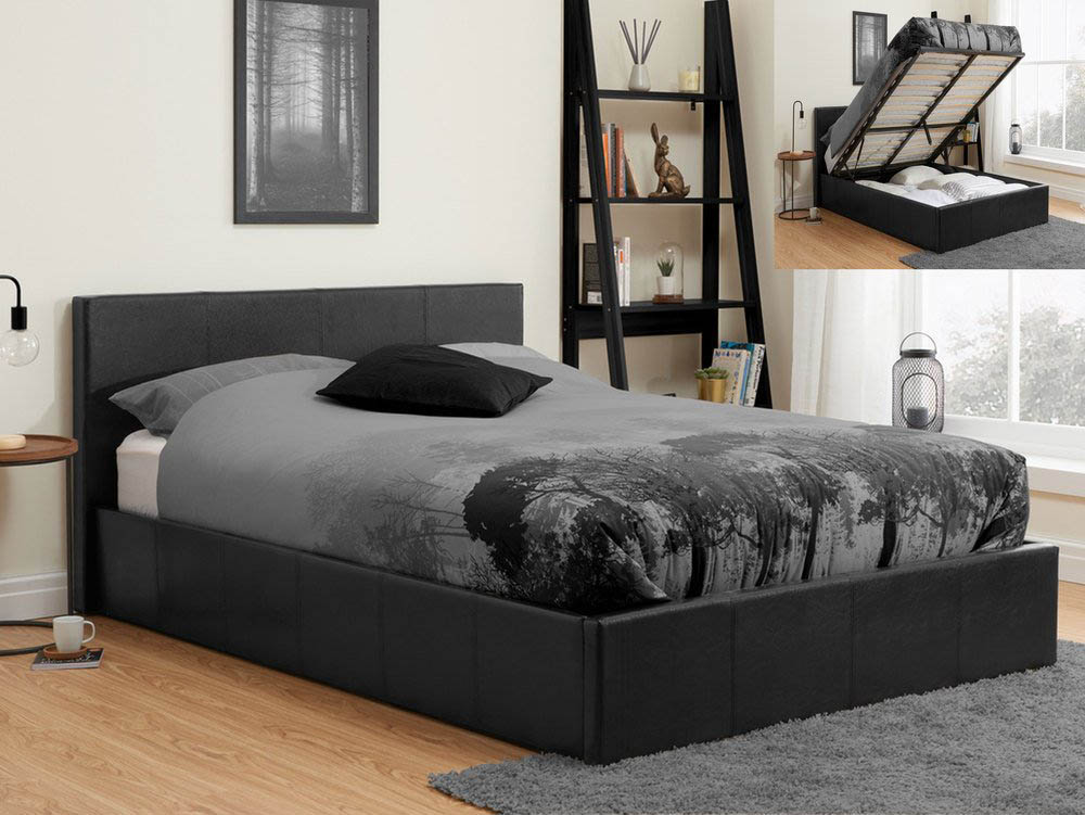 Birlea Berlin 4ft6 Double Black, Black Upholstered Bed Frame With Storage