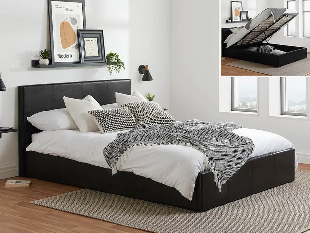 Birlea Furniture & Beds Birlea Berlin 4ft6 Double Black Faux Leather Ottoman Bed Frame