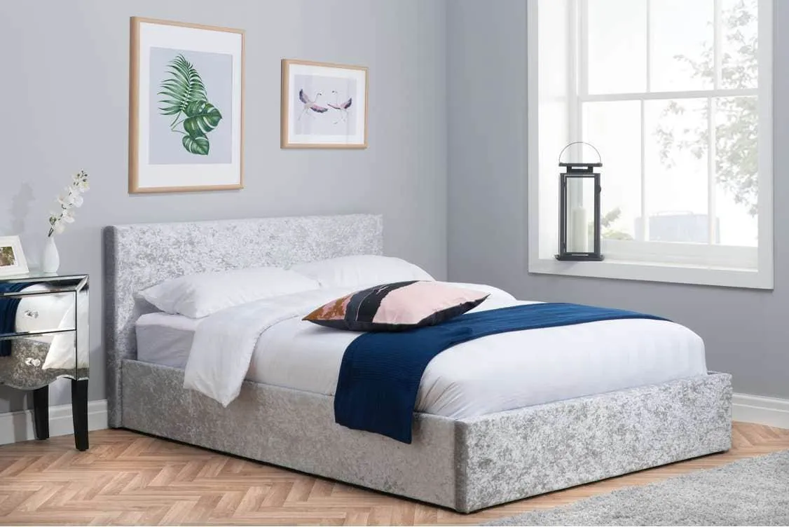 Birlea Furniture & Beds Birlea Berlin 4ft6 Double Steel Crushed Velvet Glitz Fabric Ottoman Bed Frame