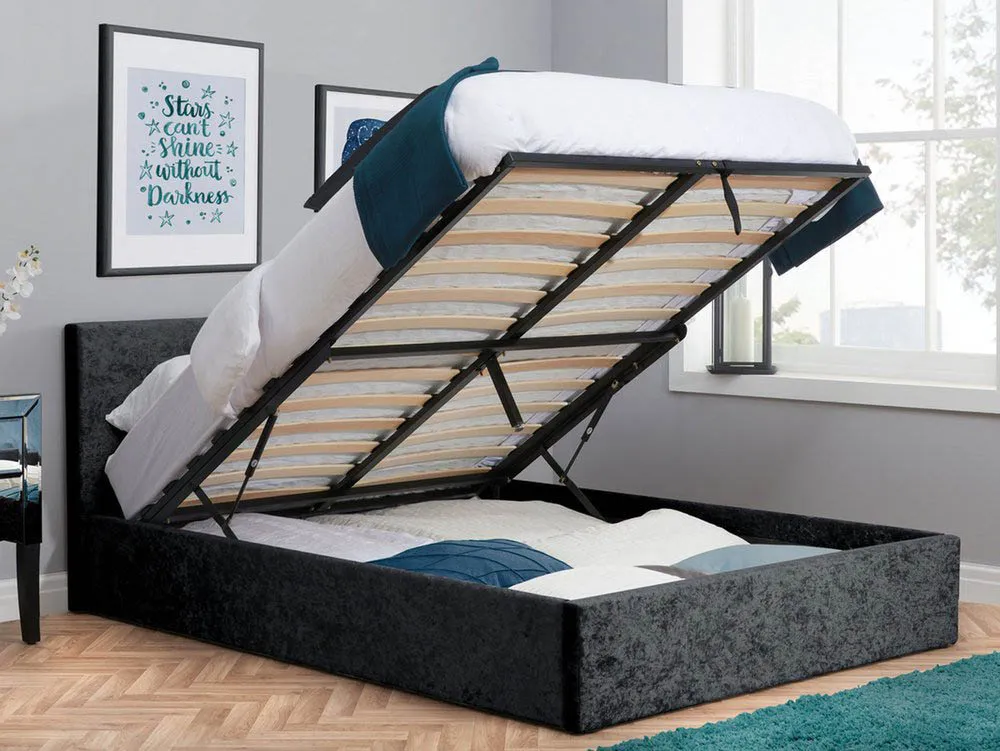 Birlea Furniture & Beds Birlea Berlin 5ft King Size Black Crushed Velvet Glitz Fabric Ottoman Bed Frame