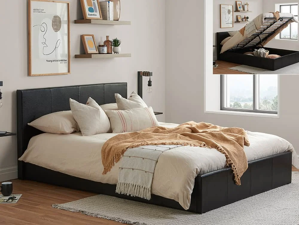 Birlea Furniture & Beds Birlea Berlin 5ft King Size Brown Faux Leather Ottoman Bed Frame