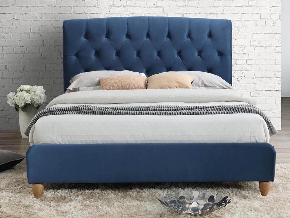 Birlea Furniture & Beds Birlea Brompton 4ft6 Double Midnight Blue Fabric Bed Frame