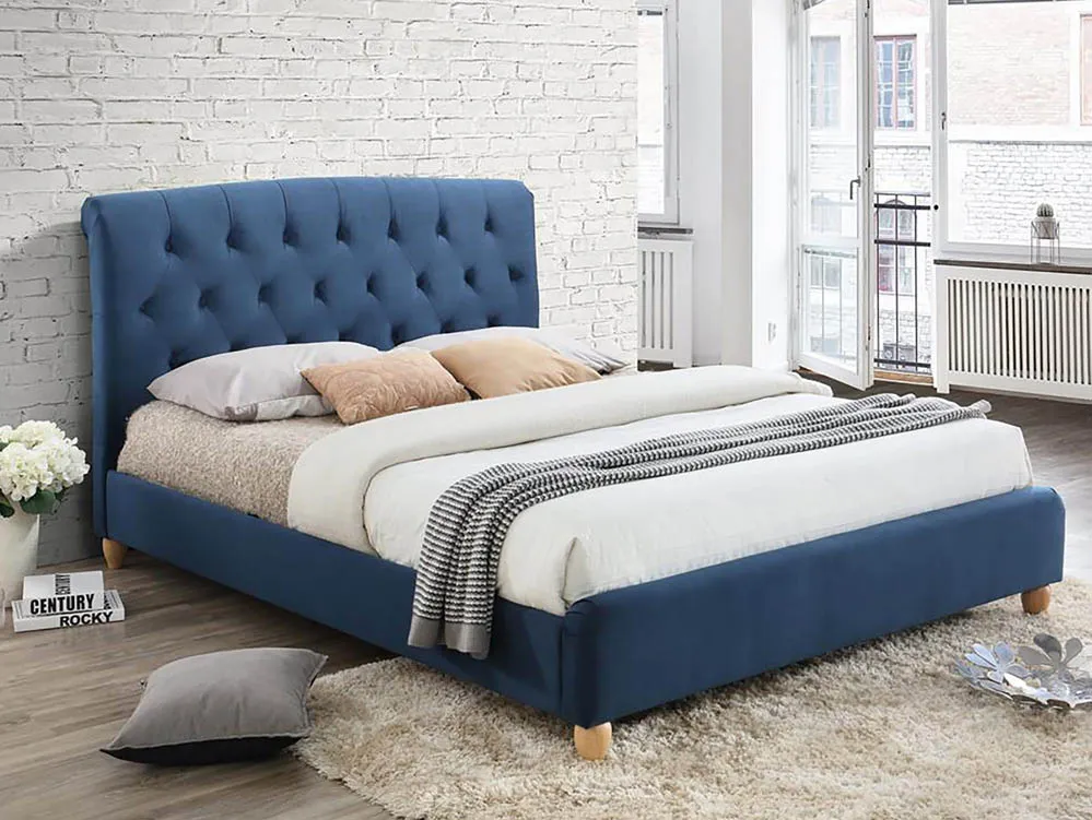 Birlea Furniture & Beds Birlea Brompton 4ft6 Double Midnight Blue Fabric Bed Frame