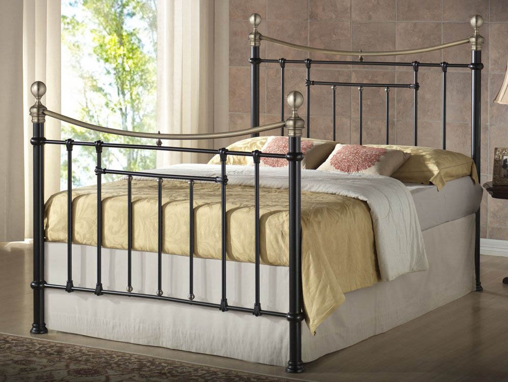 Black And Antique Brass Metal Bed Frame, Antique Cast Iron King Size Bed