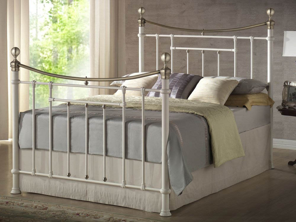 Birlea Birlea Bronte 5ft King Size Cream and Antique Brass Metal Bed Frame