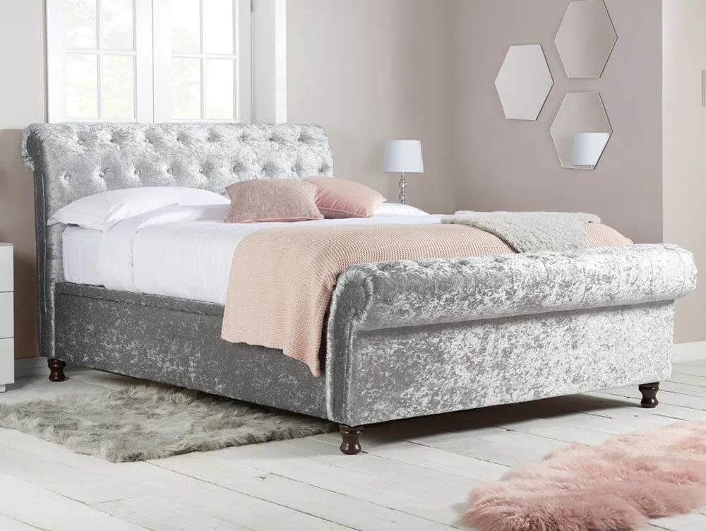 Birlea Furniture & Beds Birlea Castello 4ft6 Double Steel Crushed Velvet Fabric Bed Frame