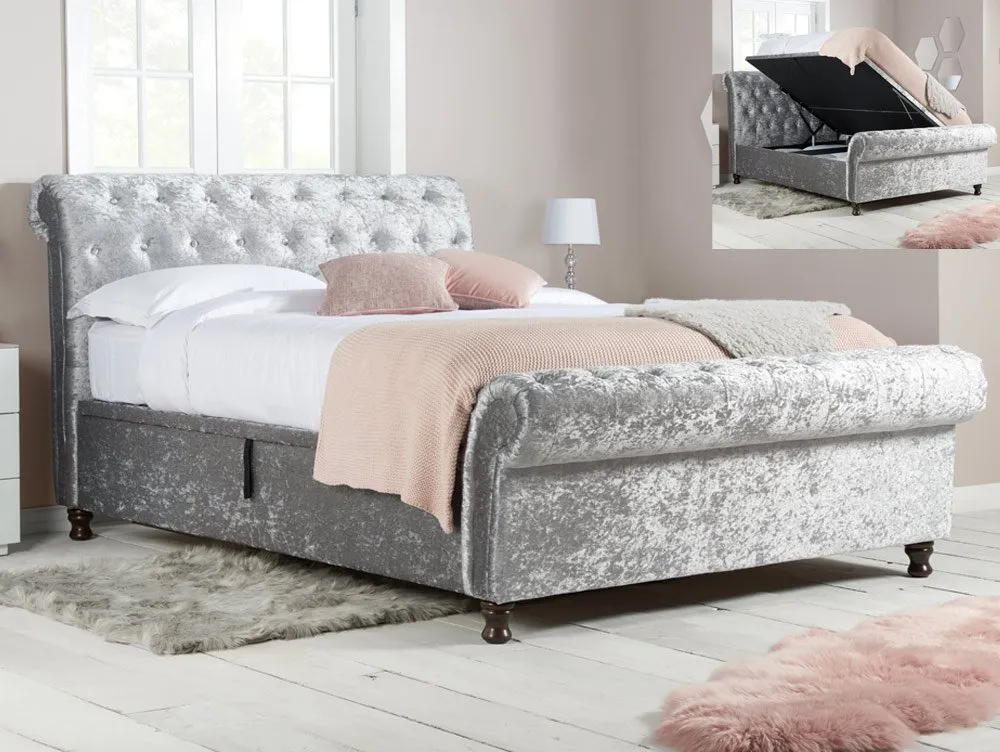 Birlea Furniture & Beds Birlea Castello 4ft6 Double Steel Crushed Velvet Fabric Ottoman Bed Frame