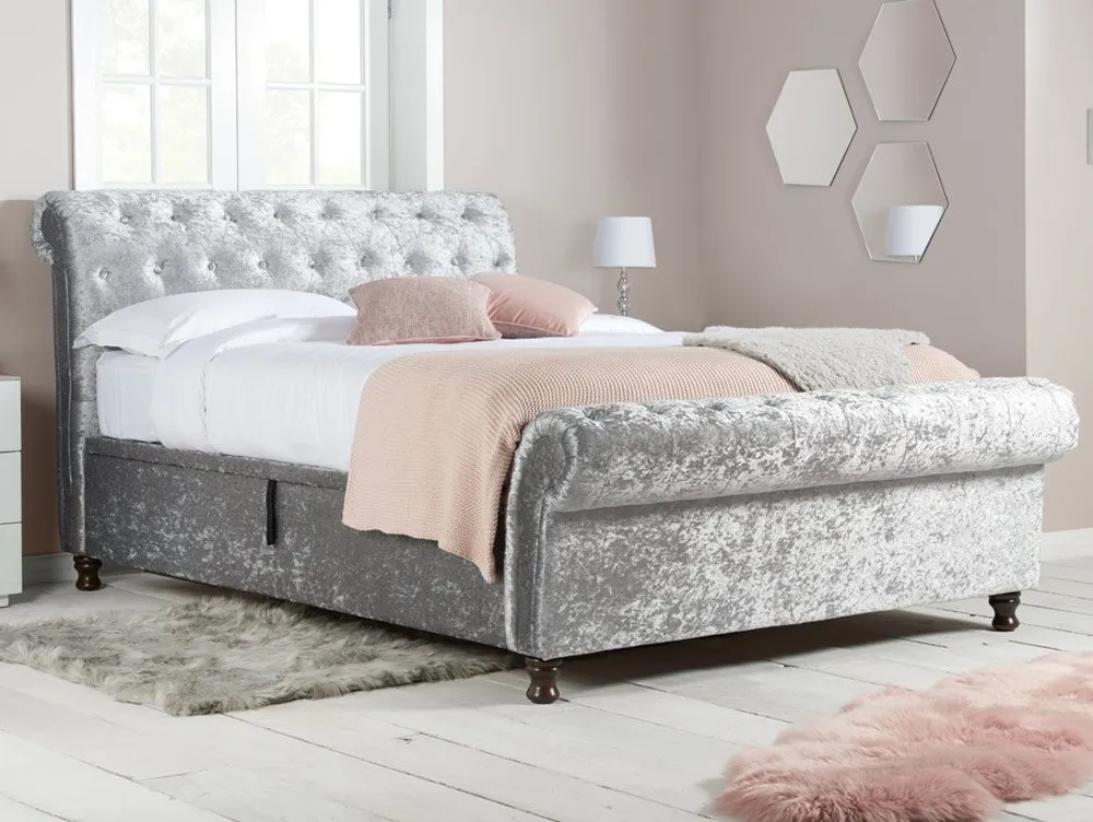 Birlea Furniture & Beds Birlea Castello 4ft6 Double Steel Crushed Velvet Fabric Ottoman Bed Frame