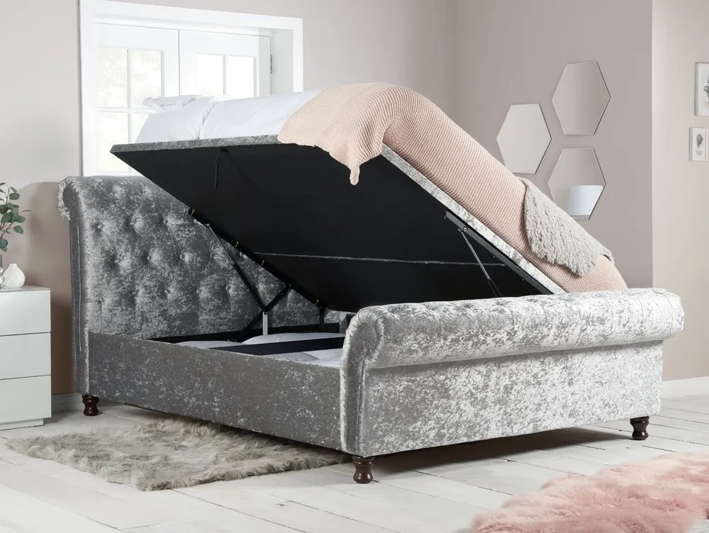 Birlea Furniture & Beds Birlea Castello 4ft6 Double Steel Crushed Velvet Fabric Ottoman Bed Frame