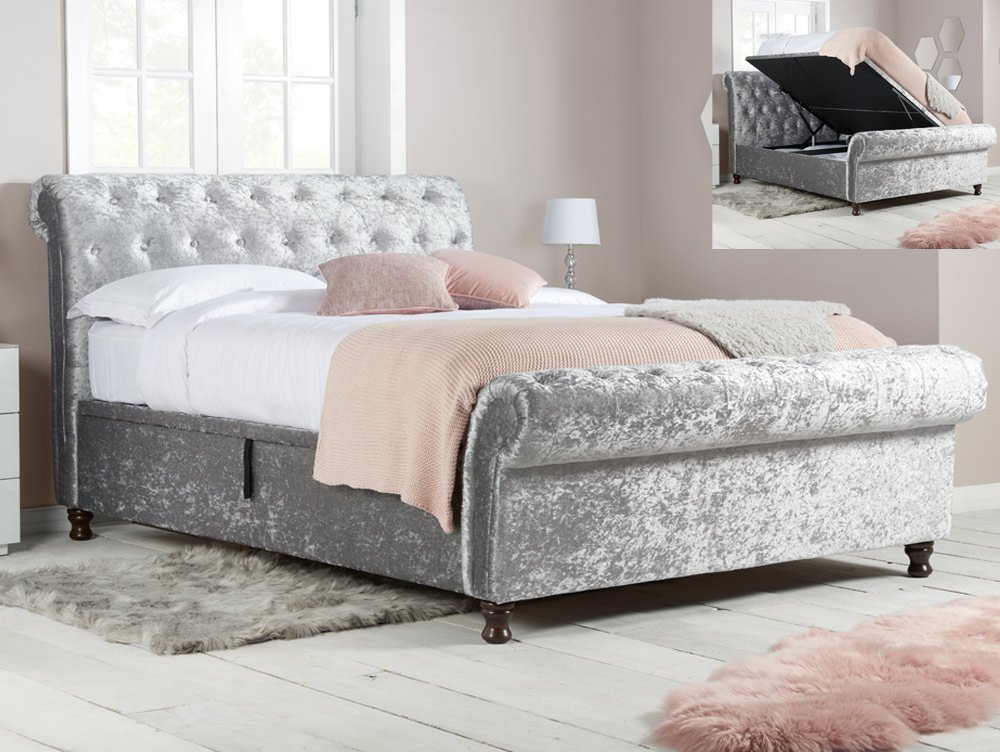Birlea Castello 6ft Super King Size Steel Crushed Velvet Upholstered Fabric Ottoman Bed Frame Archers Sleepcentre Birlea Castello 6ft Super King Size, Ottoman Beds Uk Super King Size