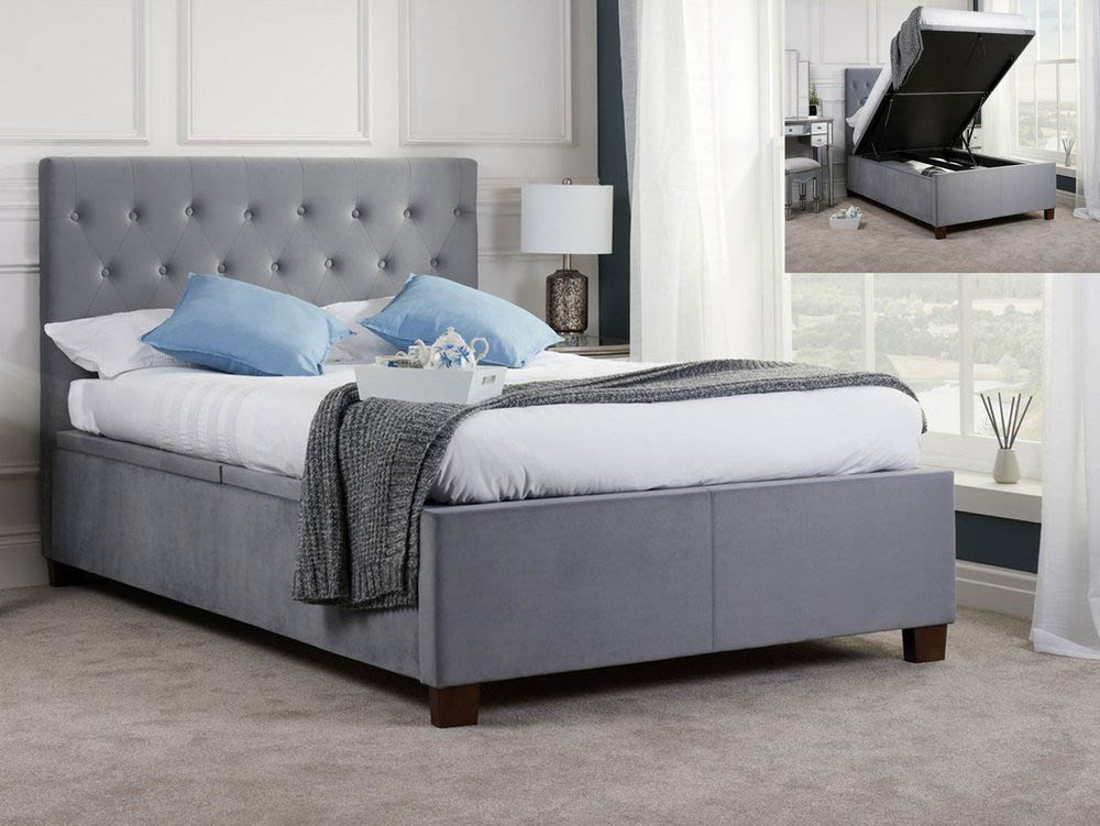 Birlea Birlea Cologne 4ft6 Double Grey Upholstered Fabric Ottoman Bed Frame