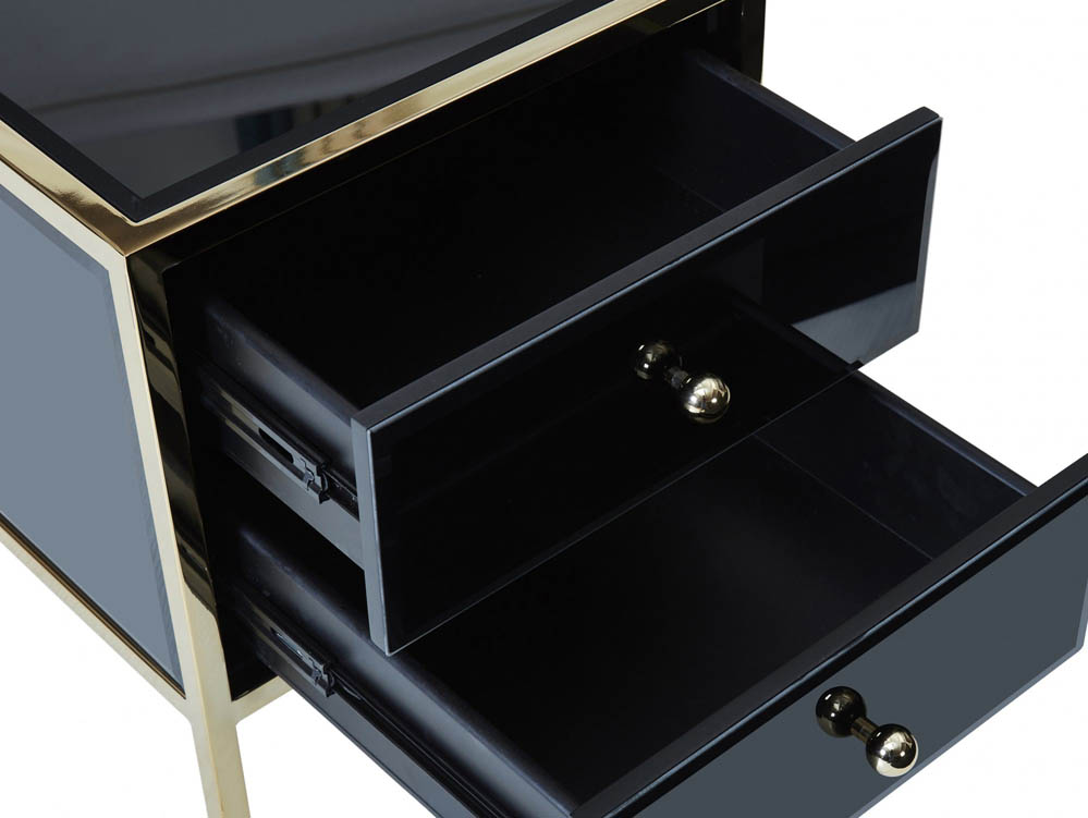 Birlea Birlea Fenwick Black Glass and Gold 2 Drawer Bedside Cabinet (Assembled)