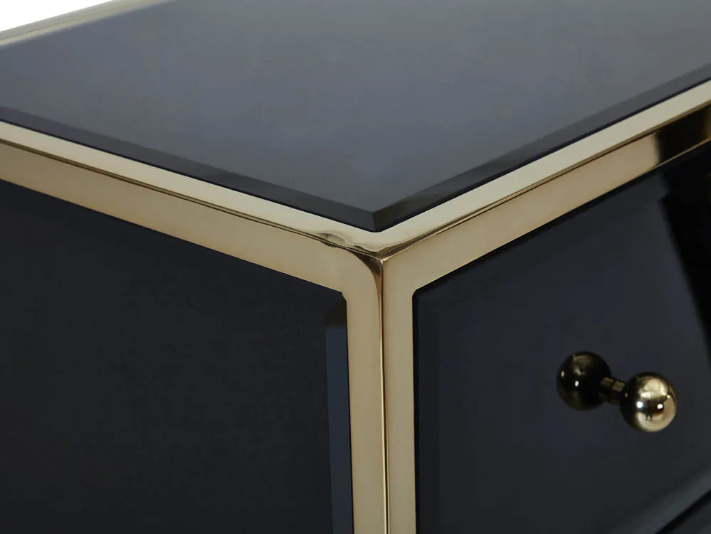 Birlea Furniture & Beds Birlea Fenwick Black Glass and Gold 2 Drawer Bedside Table (Assembled)