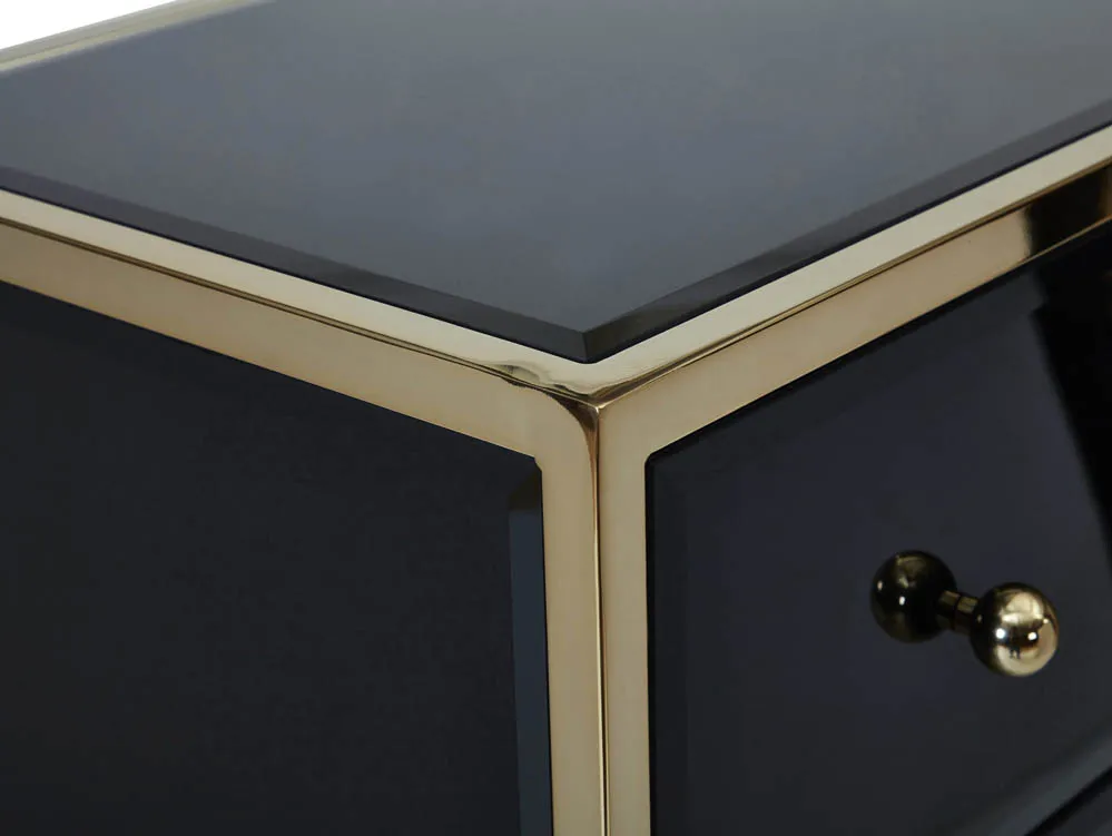 Birlea Birlea Fenwick Black Glass and Gold 2 Drawer Bedside Table (Assembled)