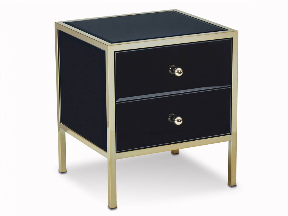 Birlea Birlea Fenwick Black Glass and Gold 2 Drawer Bedside Cabinet (Assembled)