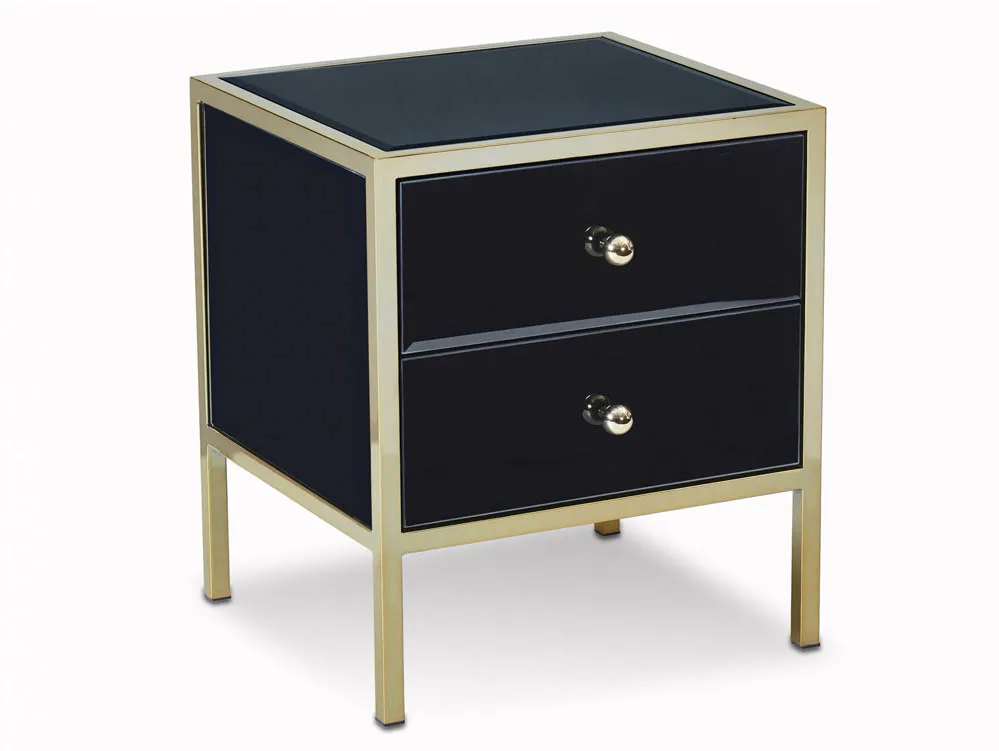 Birlea Birlea Fenwick Black Glass and Gold 2 Drawer Bedside Table (Assembled)