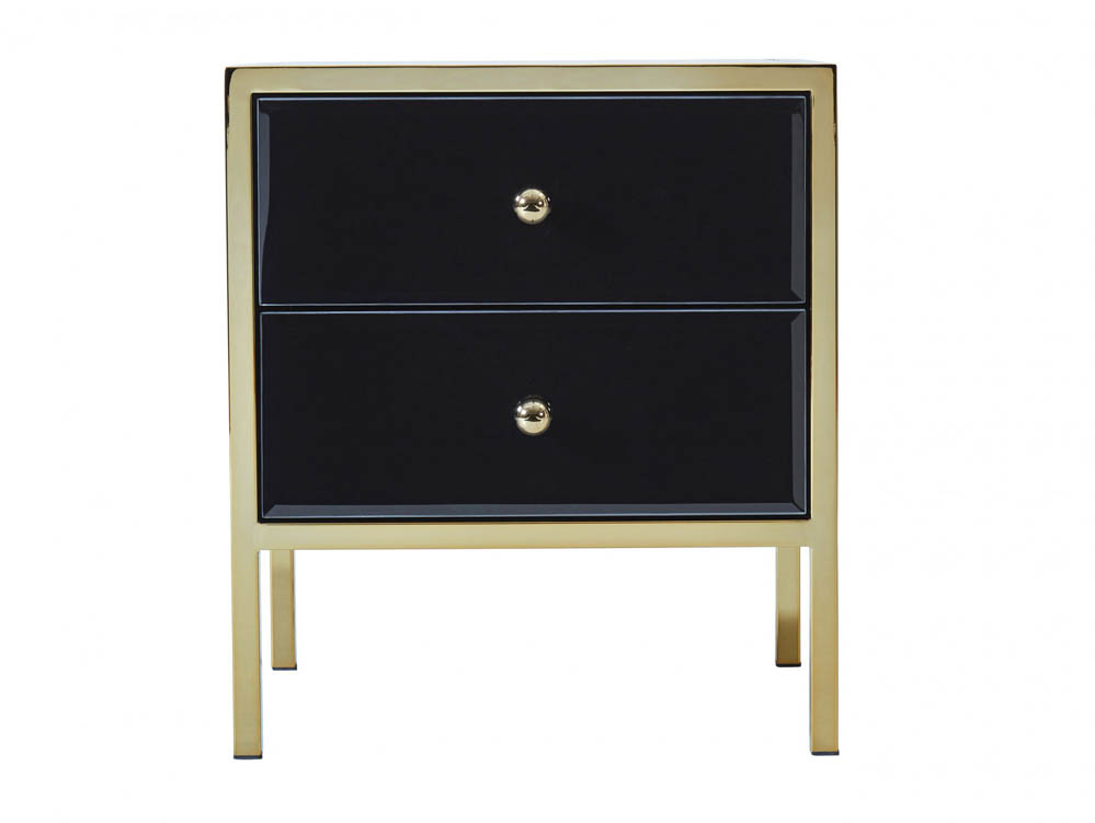Birlea Birlea Fenwick Black Glass and Gold 2 Drawer Bedside Cabinet (Assembled)