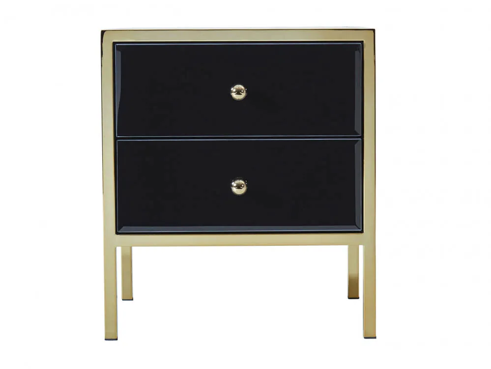 Birlea Furniture & Beds Birlea Fenwick Black Glass and Gold 2 Drawer Bedside Table (Assembled)