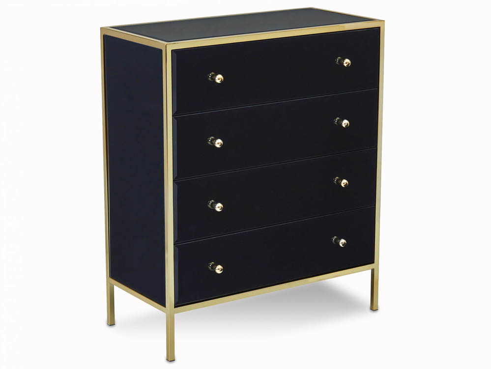 Birlea Birlea Fenwick Black Glass and Gold 4 Drawer Chest of Drawers (Assembled)