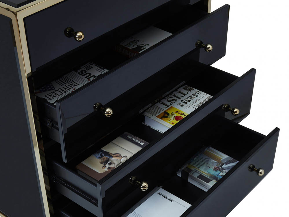 Birlea Birlea Fenwick Black Glass and Gold 4 Drawer Chest of Drawers (Assembled)