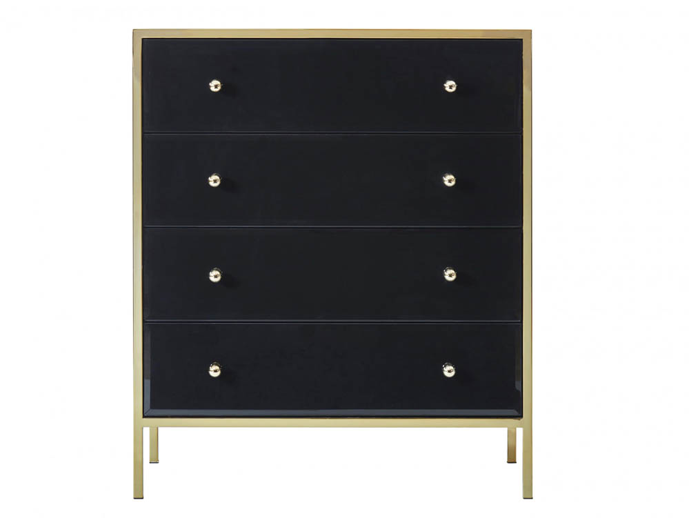 Birlea Birlea Fenwick Black Glass and Gold 4 Drawer Chest of Drawers (Assembled)