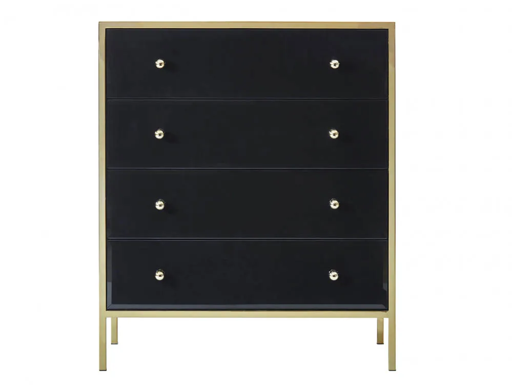 Birlea Furniture & Beds Birlea Fenwick Black Glass and Gold 4 Drawer Chest of Drawers (Assembled)