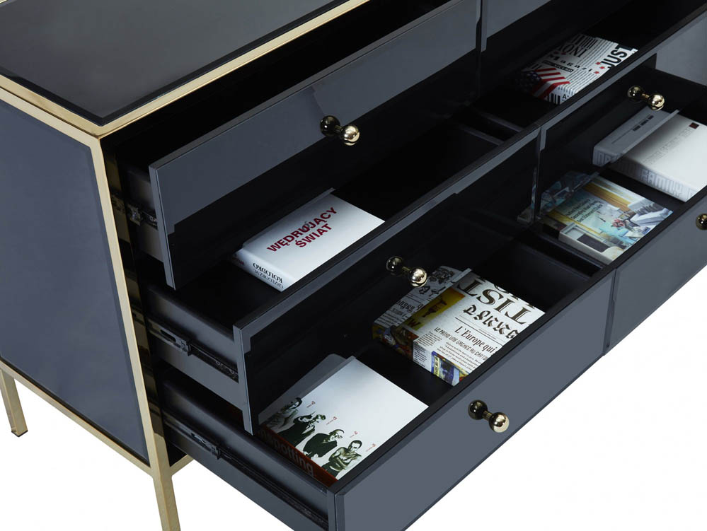 Birlea Birlea Fenwick Black Glass and Gold 6 Drawer Chest of Drawers (Assembled)
