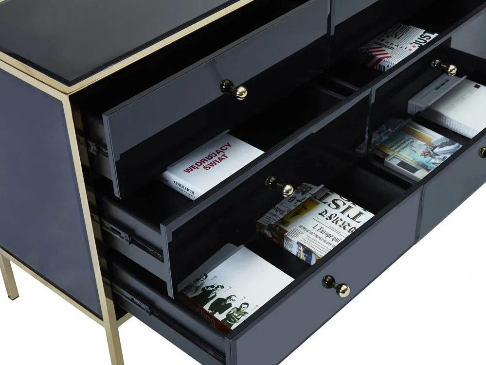 Birlea Birlea Fenwick Black Glass and Gold 6 Drawer Chest of Drawers (Assembled)