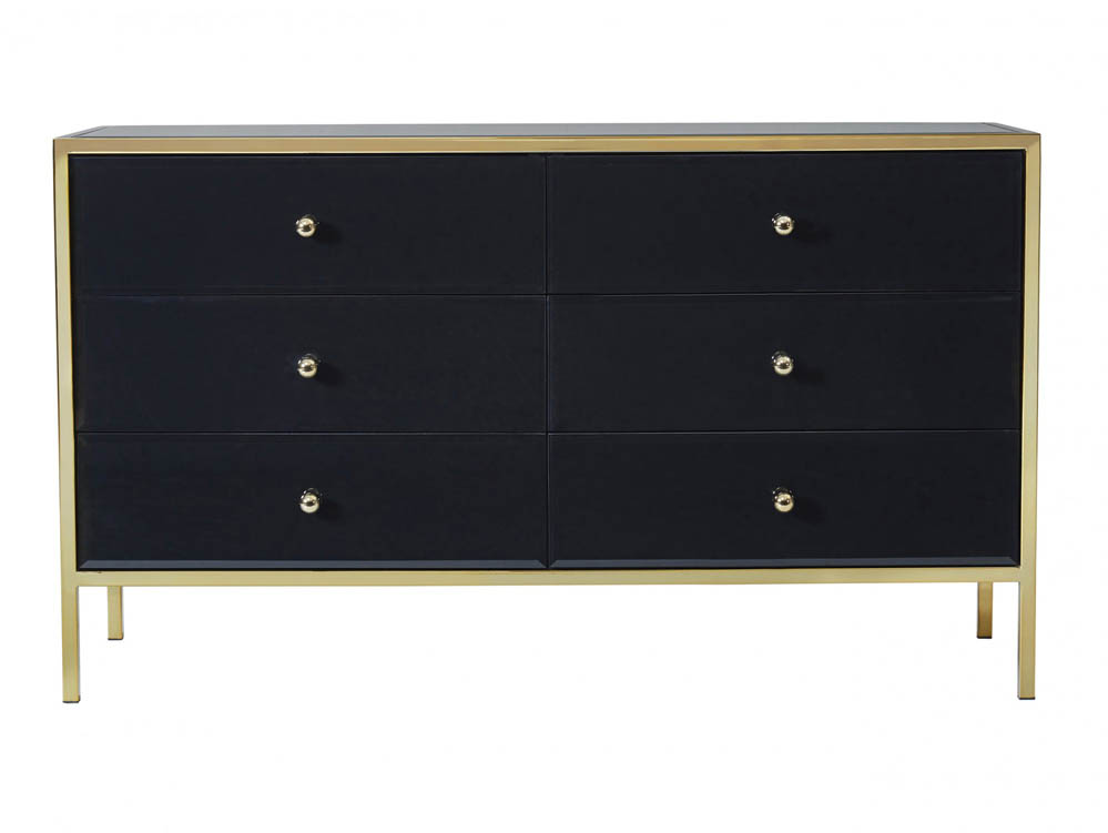 Birlea Birlea Fenwick Black Glass and Gold 6 Drawer Chest of Drawers (Assembled)