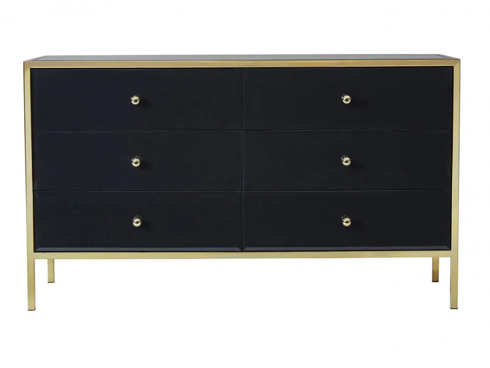 Birlea Birlea Fenwick Black Glass and Gold 6 Drawer Chest of Drawers (Assembled)