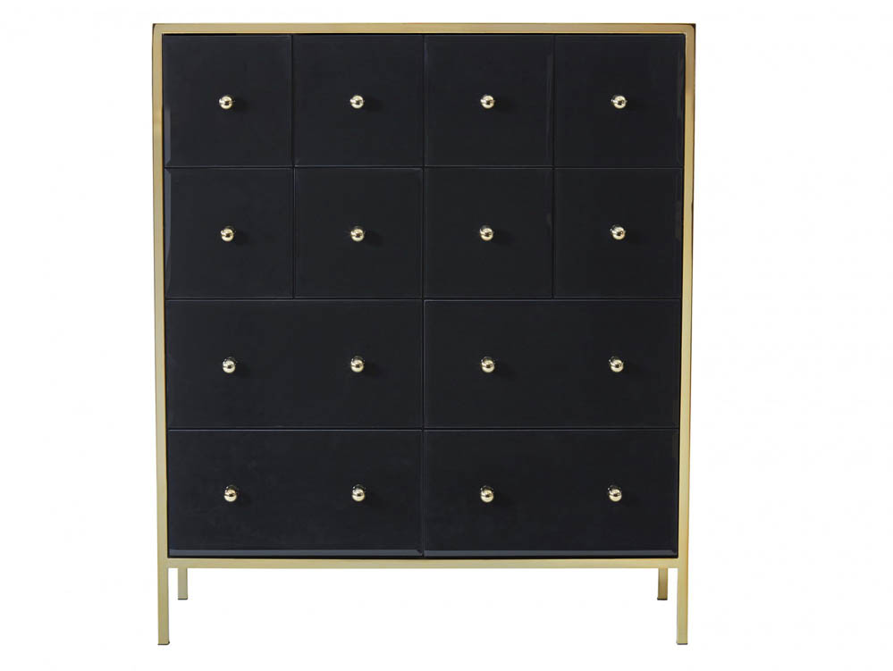 Birlea Birlea Fenwick Black Glass and Gold Merchant 12 Drawer Chest of Drawers (Assembled)
