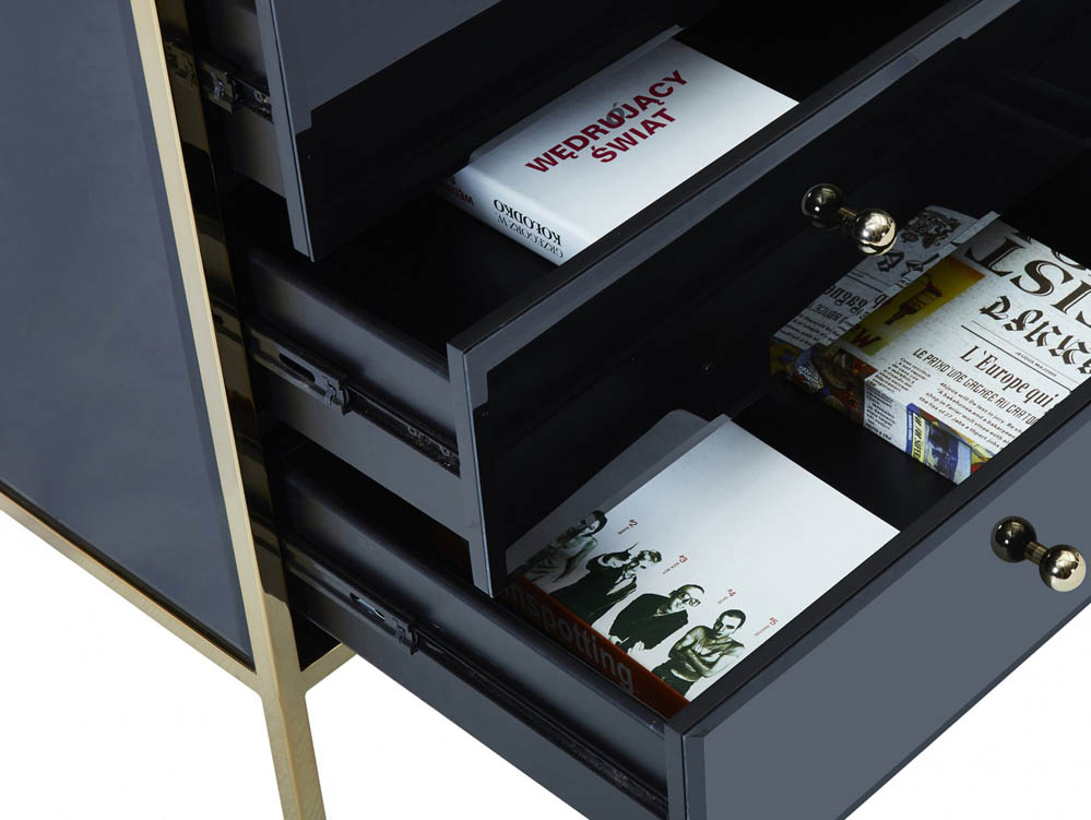 Birlea Birlea Fenwick Black Glass and Gold Merchant 12 Drawer Chest of Drawers (Assembled)