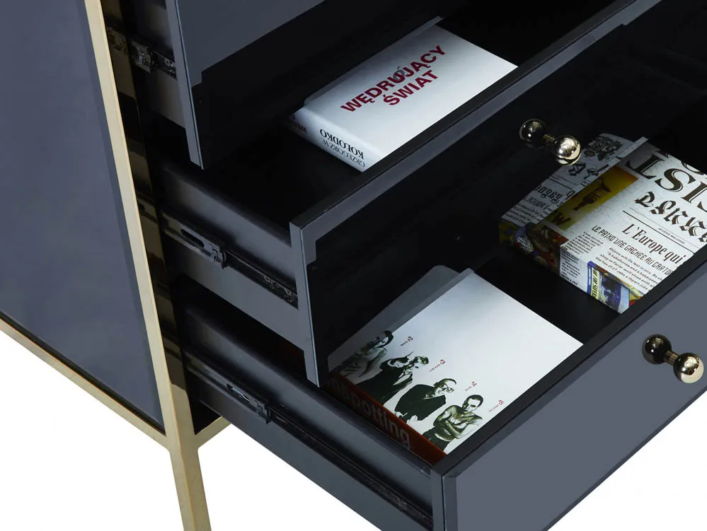Birlea Birlea Fenwick Black Glass and Gold Merchant 12 Drawer Chest of Drawers (Assembled)