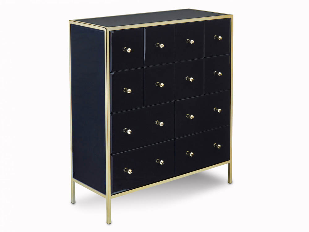 Birlea Birlea Fenwick Black Glass and Gold Merchant 12 Drawer Chest of Drawers (Assembled)