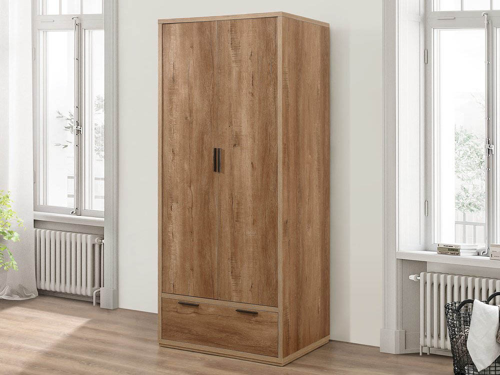 Birlea Birlea Stockwell Rustic Oak 2 Door 1 Drawer Double Wardrobe (Flat Packed)