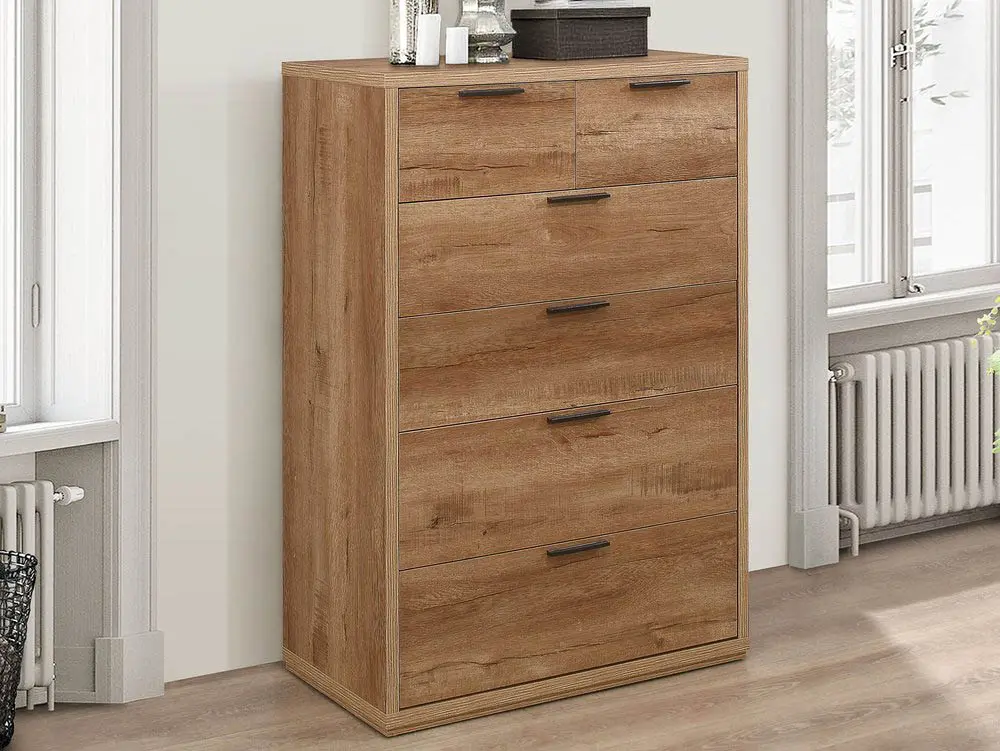 Birlea Furniture & Beds Birlea Stockwell Rustic Oak 4+2 Drawer Chest of Drawers