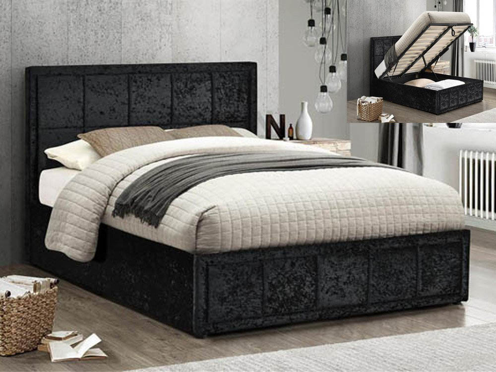 Birlea Birlea Hannover 4ft Small Double Black Crushed Velvet Glitz Upholstered Fabric Ottoman Bed Frame