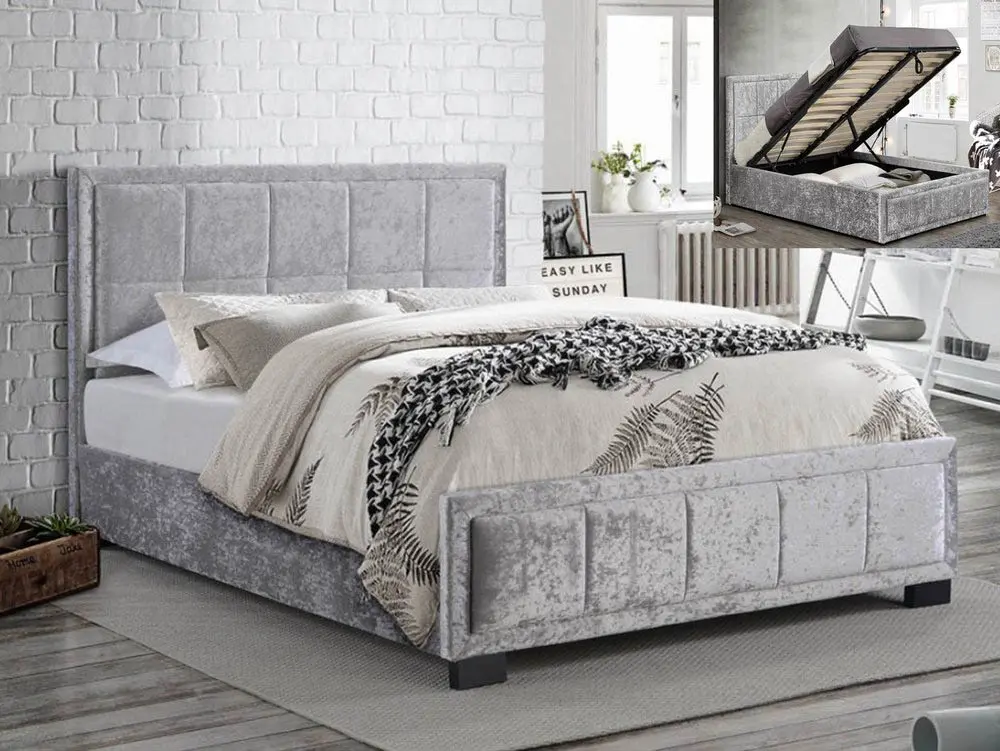 Birlea Furniture & Beds Birlea Hannover 4ft Small Double Steel Crushed Velvet Glitz Fabric Ottoman Bed Frame
