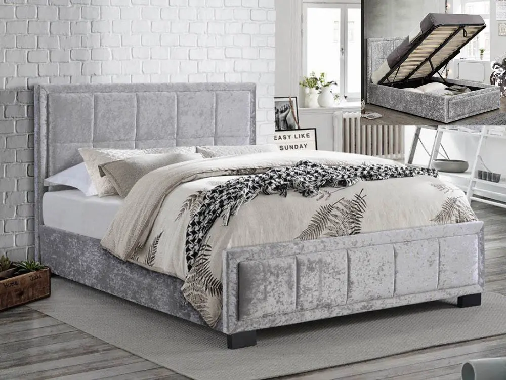 Birlea Birlea Hannover Steel Crushed Velvet Glitz Fabric Ottoman Bed Frame