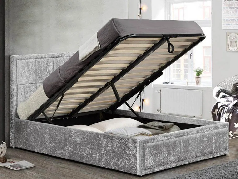 Birlea Birlea Hannover Steel Crushed Velvet Glitz Fabric Ottoman Bed Frame