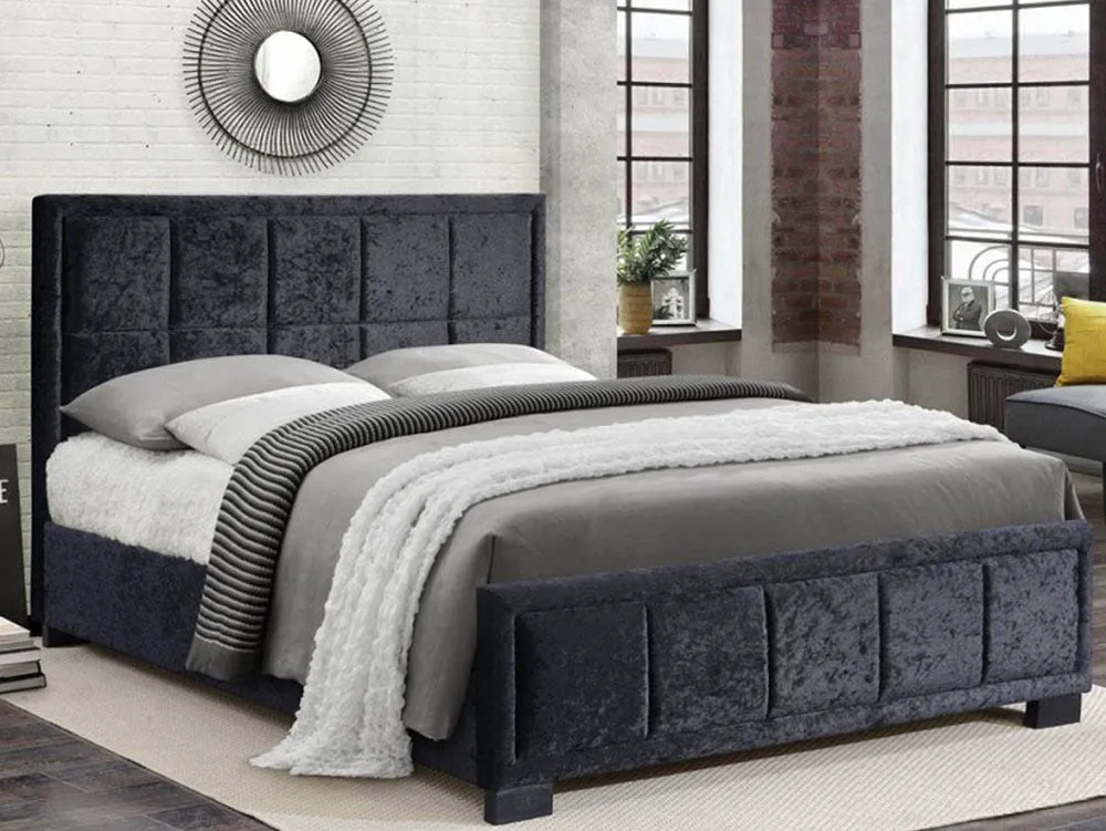 Birlea Furniture & Beds Birlea Hannover 4ft6 Double Black Crushed Velvet Glitz Fabric Bed Frame