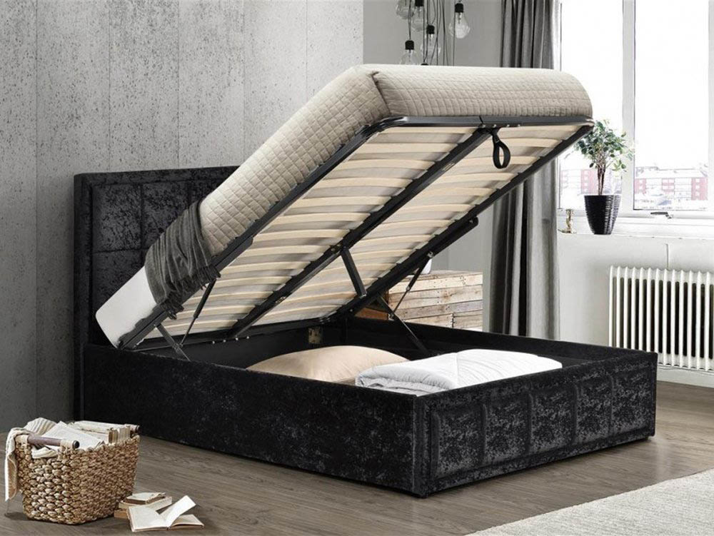 Birlea Birlea Hannover 4ft6 Double Black Crushed Velvet Glitz Upholstered Fabric Ottoman Bed Frame