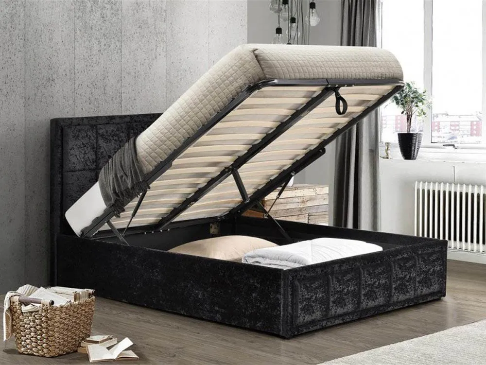 Birlea Furniture & Beds Birlea Hannover 4ft6 Double Black Crushed Velvet Glitz Fabric Ottoman Bed Frame