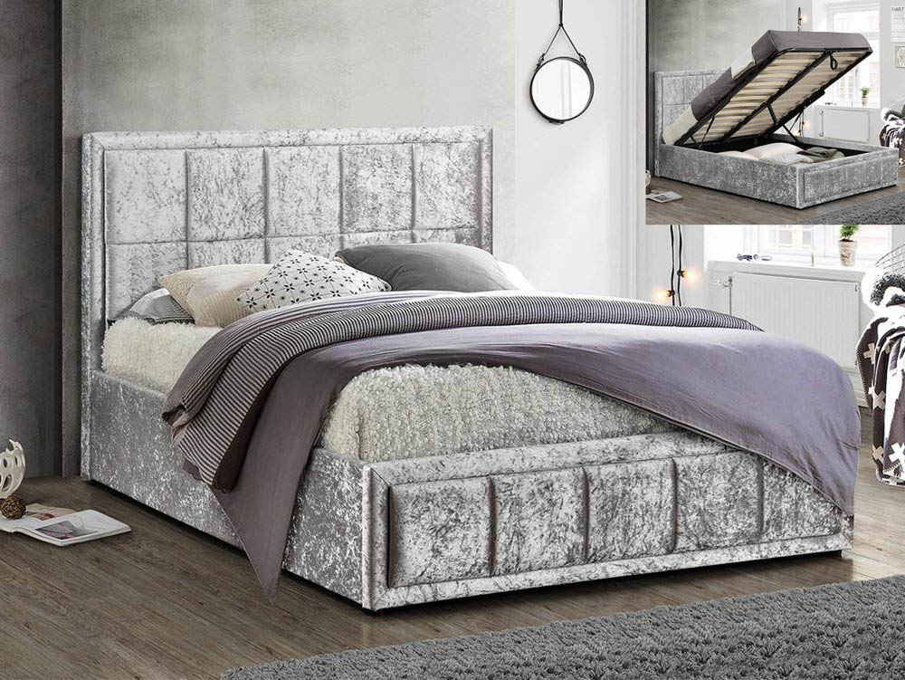 Birlea Birlea Hannover 4ft6 Double Steel Crushed Velvet Glitz Upholstered Fabric Ottoman Bed Frame