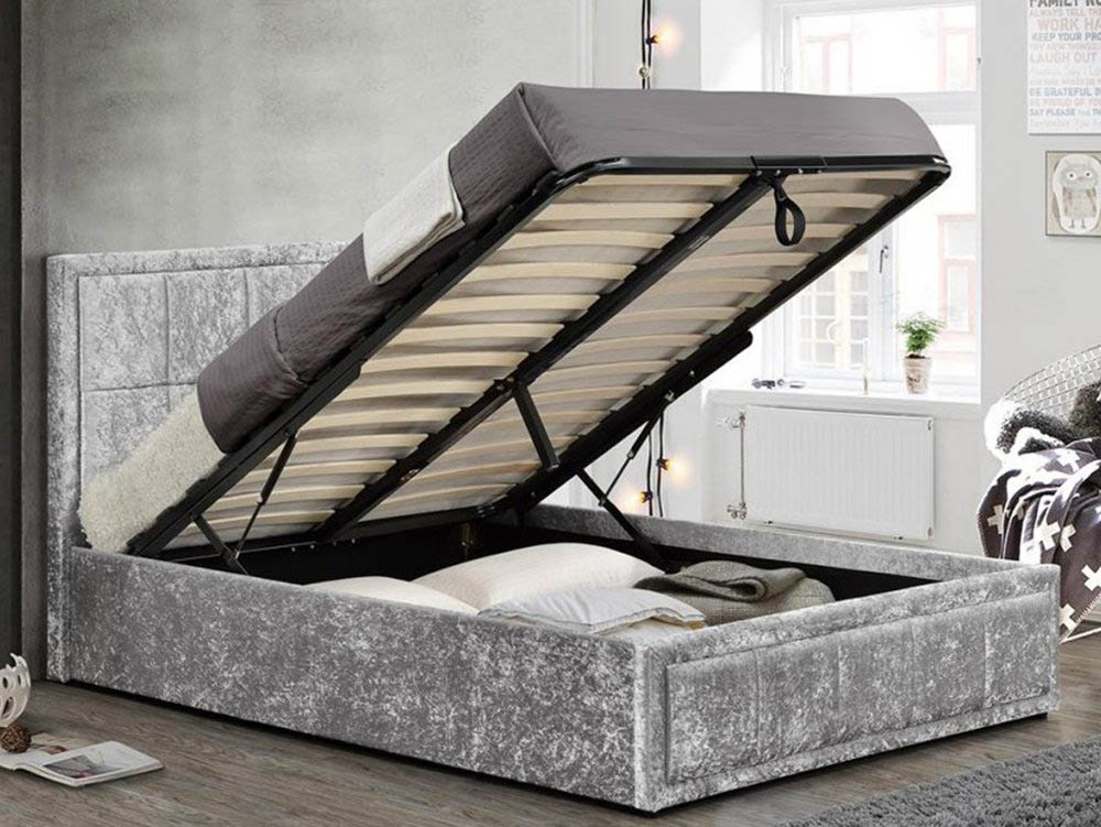 Birlea Birlea Hannover 5ft King Size Steel Crushed Velvet Glitz Upholstered Fabric Ottoman Bed Frame