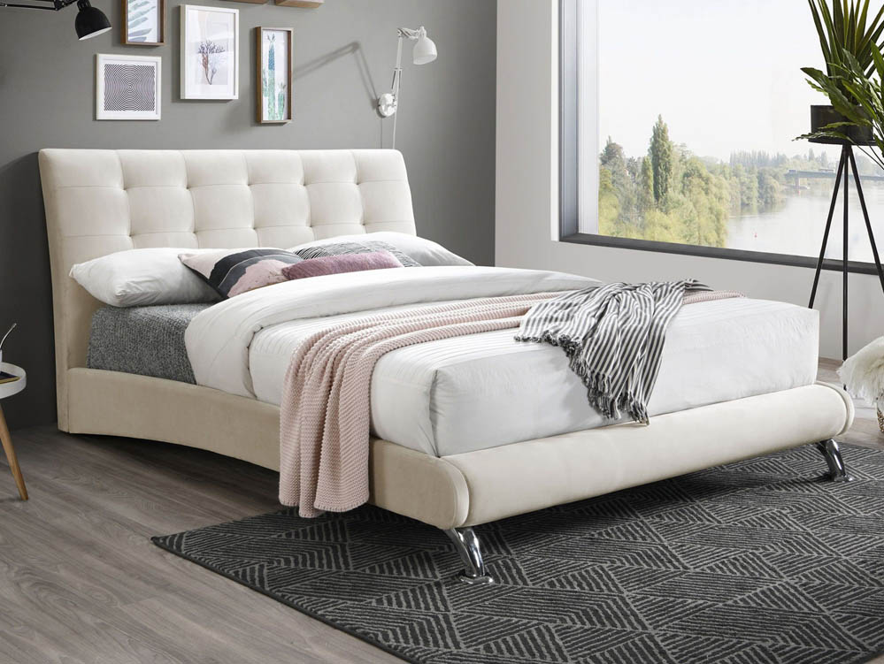 Birlea Birlea Hemlock 4ft6 Double Warm Stone Velvet Upholstered Fabric Bed Frame
