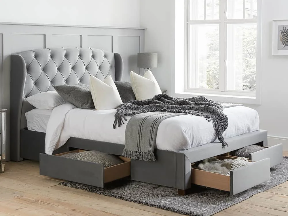 Birlea Birlea Hope Grey Velvet 4 Drawer Storage Bed Frame